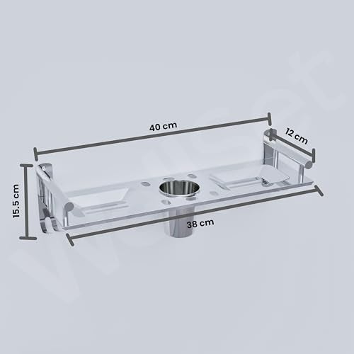 Well Set Stainless Steel Bathroom Wall Shelf | Multipurpose Soap Holder with Toothbrush & Tumbler Stand and Towel Hook | Space-Saving Wall Mounted Organizer Rack (Silver) - Image 5