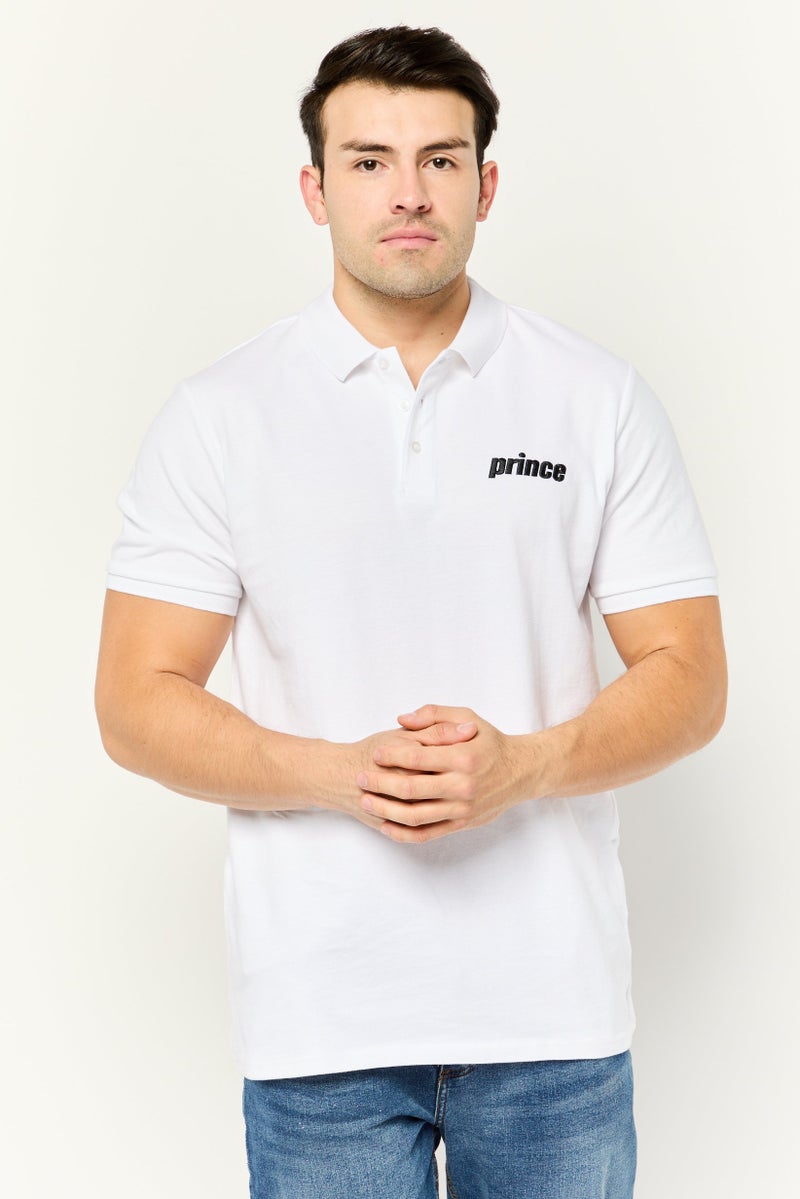 Prince Men Regular Fit Embroidered Logo Short Sleeve Polo Shirt, White - Image 1