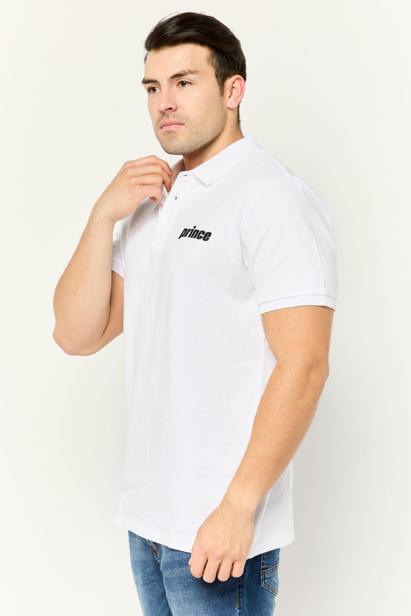Prince Men Regular Fit Embroidered Logo Short Sleeve Polo Shirt, White - Image 3