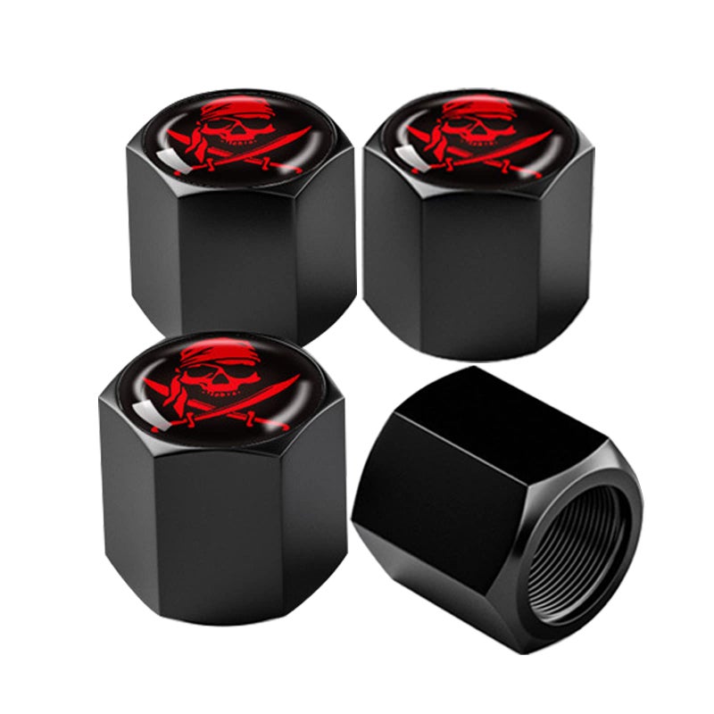 Ajxn 4 Pack Skull Car Wheel Tire Valve Stem Caps Airtight Dust Proof Covers Universal Tire Air Valve Caps for Cars Trucks Bicycles Car Accessories for Men and Women Red Scarf Skull 29 - Image 3