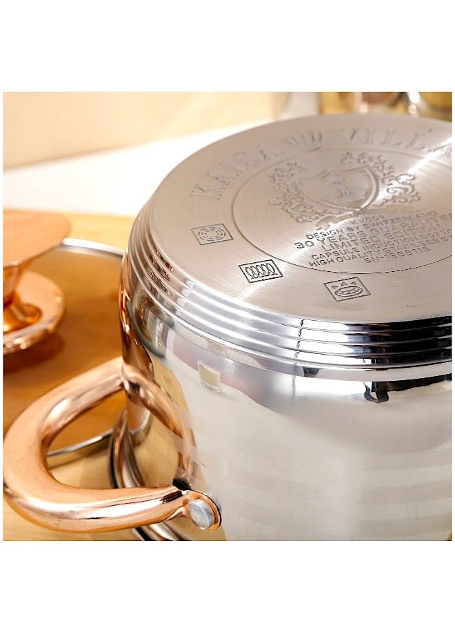 YOLO Stainless Steel 6 Piece Cookware Set with Glass Lid and 5 Layers of Bottom-Size 6.1 Liters, 7.6Liters and 9.5 Liters - Image 4