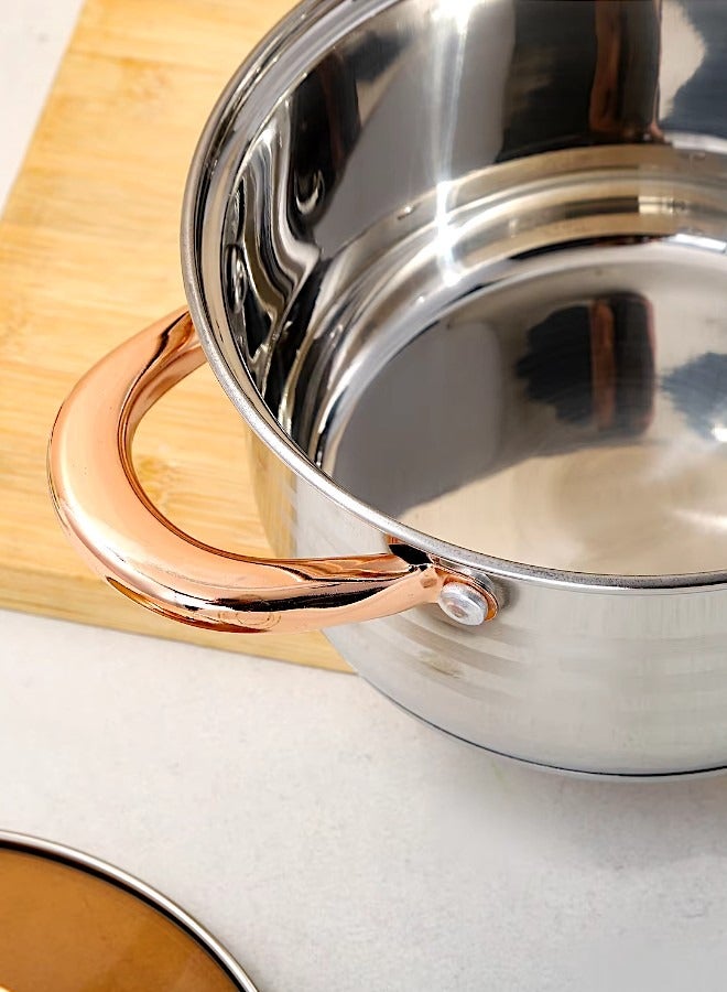 YOLO Stainless Steel 6 Piece Cookware Set with Glass Lid and 5 Layers of Bottom-Size 6.1 Liters, 7.6Liters and 9.5 Liters - Image 3