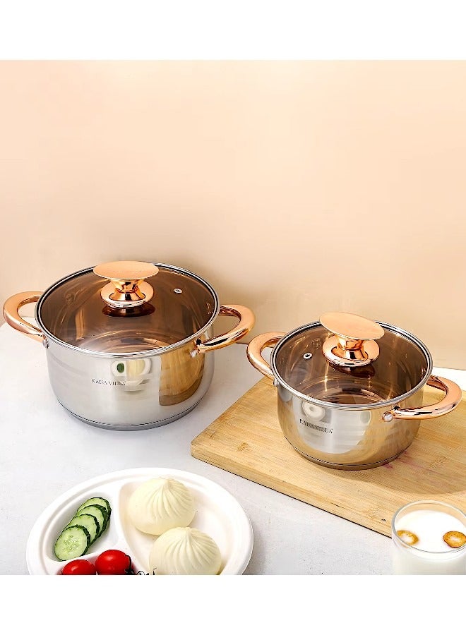 YOLO Stainless Steel 6 Piece Cookware Set with Glass Lid and 5 Layers of Bottom-Size 6.1 Liters, 7.6Liters and 9.5 Liters - Image 5