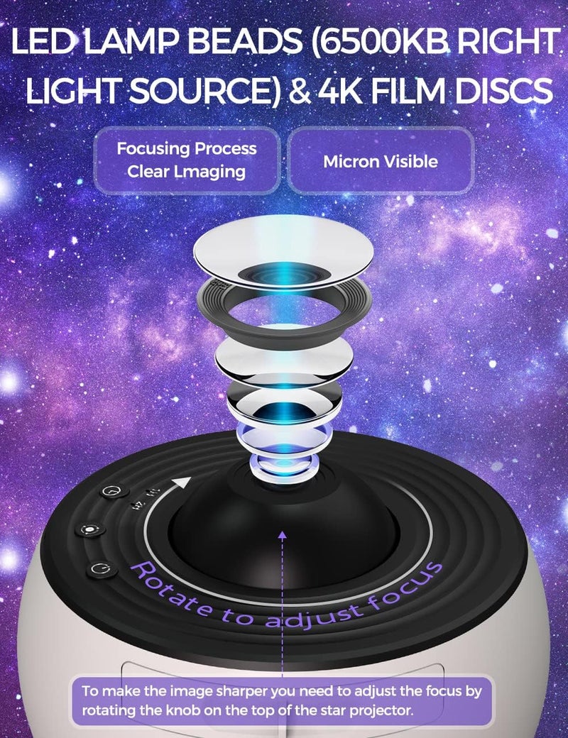 Desidiya® Disc Star Projector for Kids – 3D Galaxy Night Light with 360° Rotation, Adjustable Focus & Timer | USB Powered Night Lamp for Bedroom, Nursery, Home Theater (Corded Electric) - Image 4