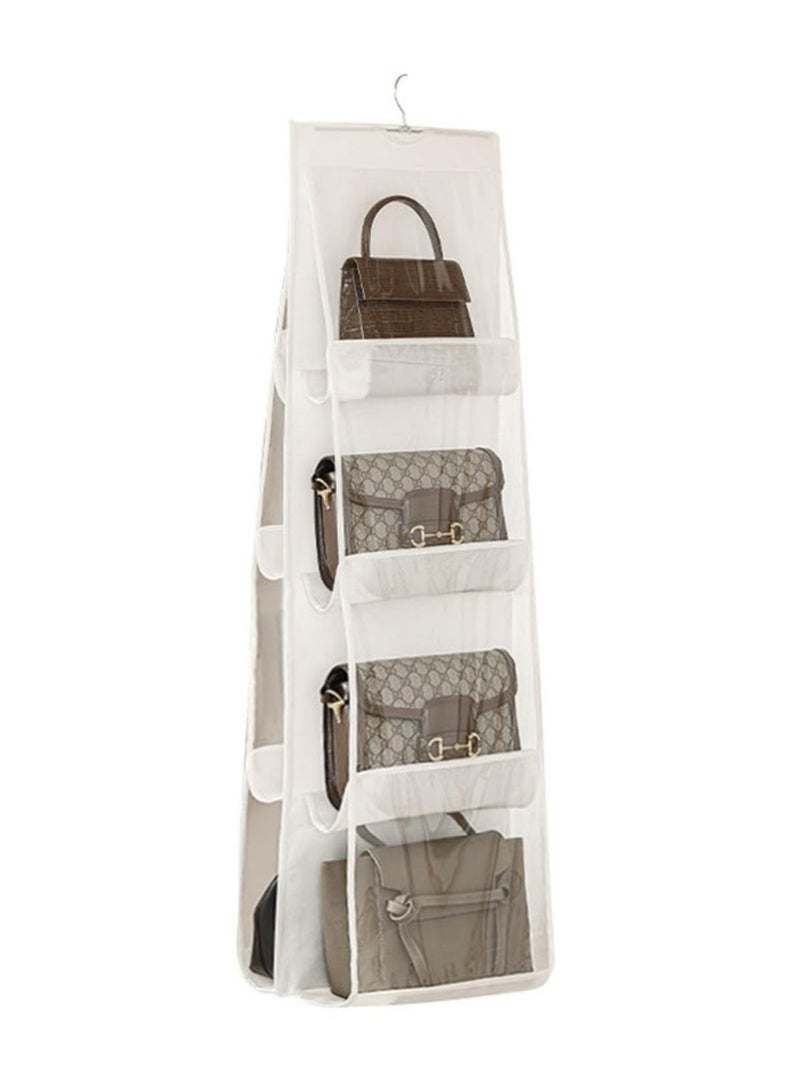 Handbag Hanging Organizer with 8 Pockets, Foldable Oxford Cloth Hanging Purse Organizer, Handbag Storage Hanger Closet Organizer for Family Closet Bedroom (White)  - Image 1