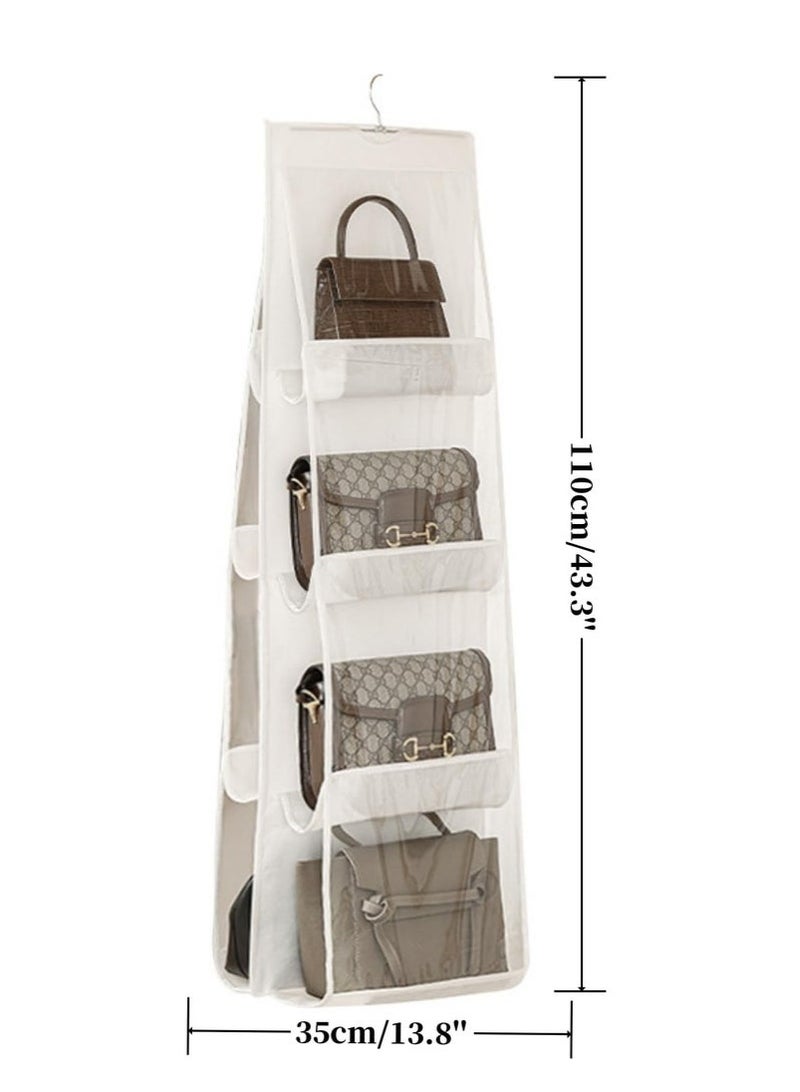 Handbag Hanging Organizer with 8 Pockets, Foldable Oxford Cloth Hanging Purse Organizer, Handbag Storage Hanger Closet Organizer for Family Closet Bedroom (White)