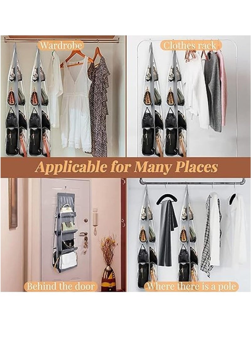 Handbag Hanging Organizer with 8 Pockets, Foldable Oxford Cloth Hanging Purse Organizer, Handbag Storage Hanger Closet Organizer for Family Closet Bedroom (White)  - Image 5
