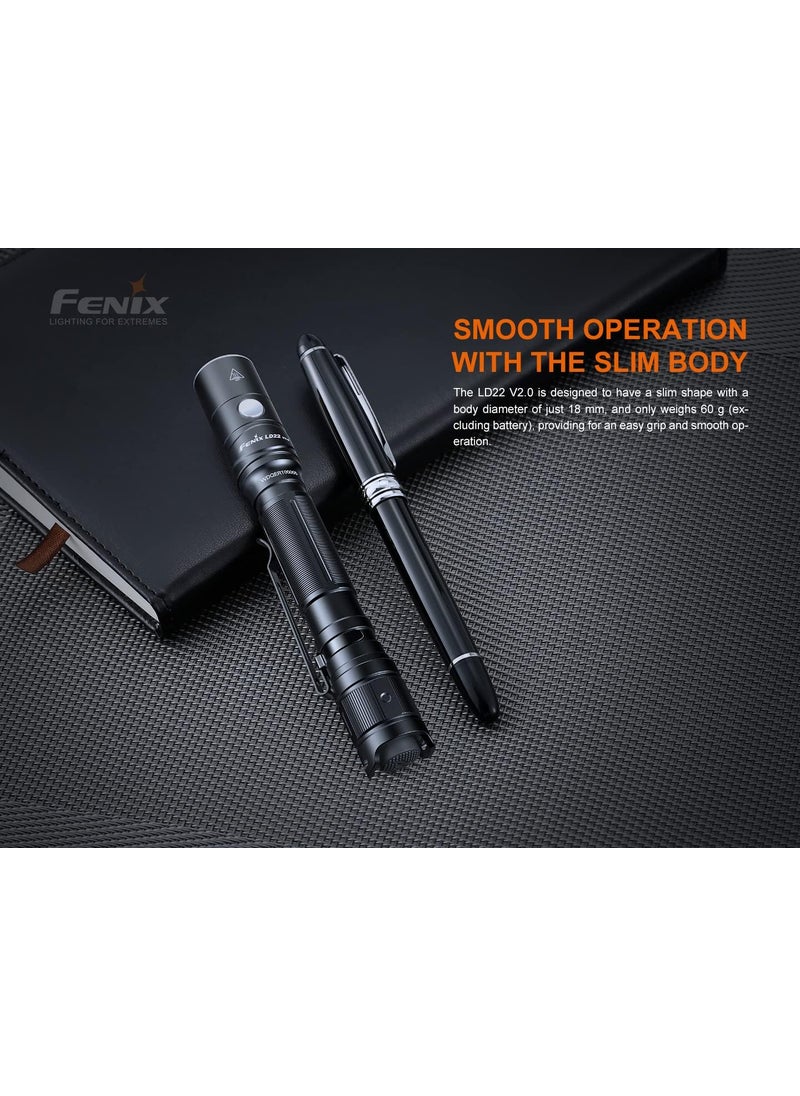 fenix Fenix LD22 V2 800 Lumen Slim LED Tactical Flashlight Rechargeable Battery 2 X AA Batteries with EdisonBright Charging Adapter  - Image 4