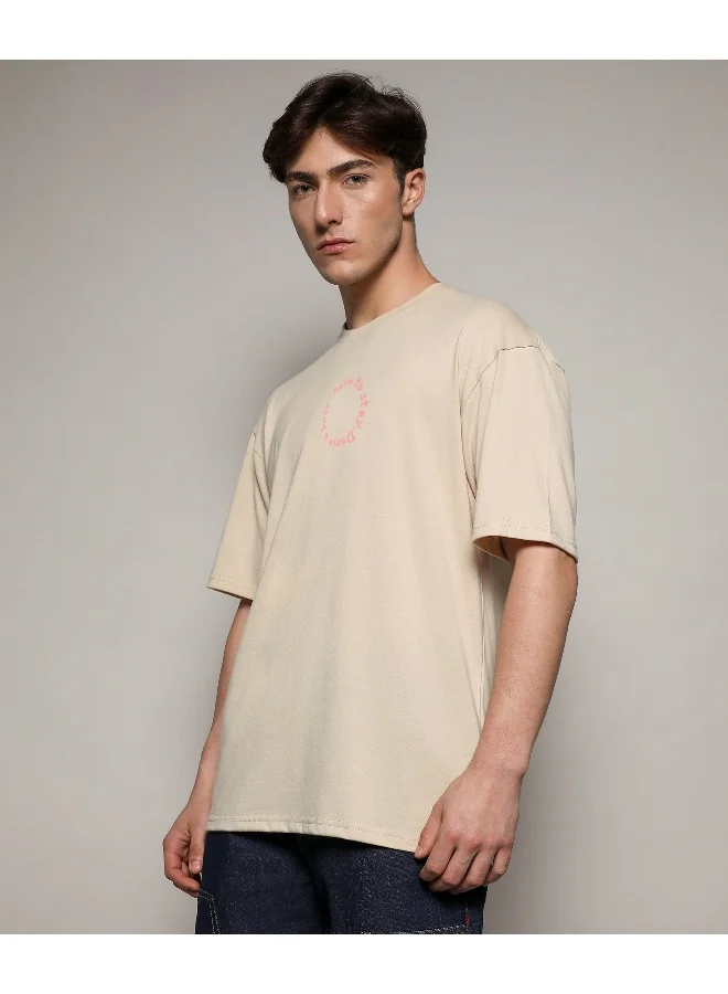 Campus Sutra Campus Sutra Men's Pale Yellow Printed Oversized Basic T-Shirt
