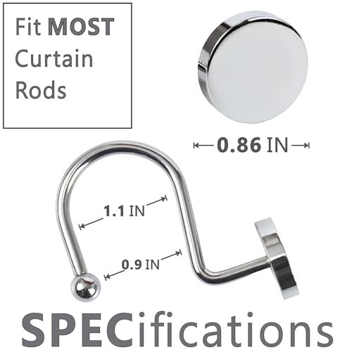 Popkozzi Chrome Shower Curtain Hooks Rings: 12 Pcs Silver Round Button Design Heavy Metal Shower Curtain Rings for Bathroom - Modern Simple Decorative Shower Curtain Hangers for Shower Rod - Set of 12 - Image 3