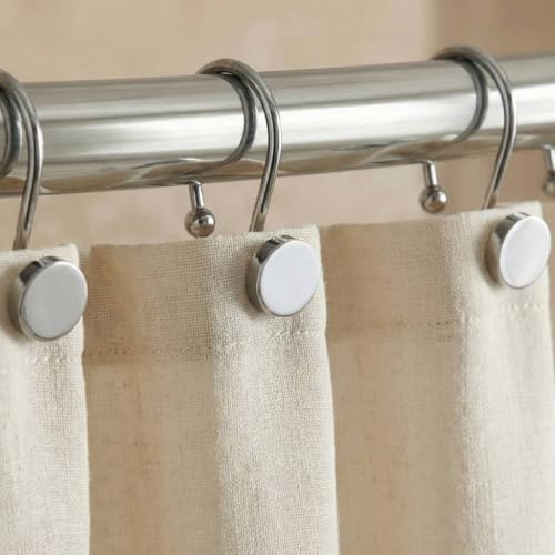 Popkozzi Chrome Shower Curtain Hooks Rings: 12 Pcs Silver Round Button Design Heavy Metal Shower Curtain Rings for Bathroom - Modern Simple Decorative Shower Curtain Hangers for Shower Rod - Set of 12 - Image 2