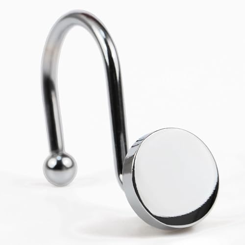 Popkozzi Chrome Shower Curtain Hooks Rings: 12 Pcs Silver Round Button Design Heavy Metal Shower Curtain Rings for Bathroom - Modern Simple Decorative Shower Curtain Hangers for Shower Rod - Set of 12 - Image 1