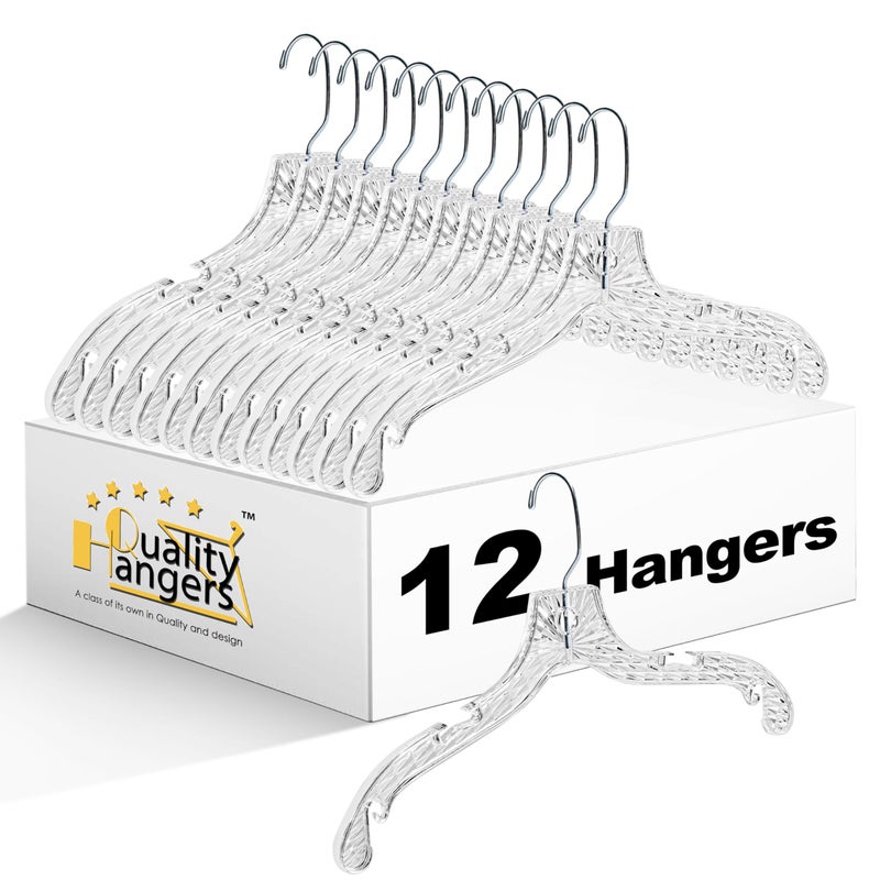 Quality Hangers 12 Pack Crystal Clear Plastic Hangers with Easy Swivel 360 Degree Hook Slim Crystal Coat Hangers 17 Inches 12 17