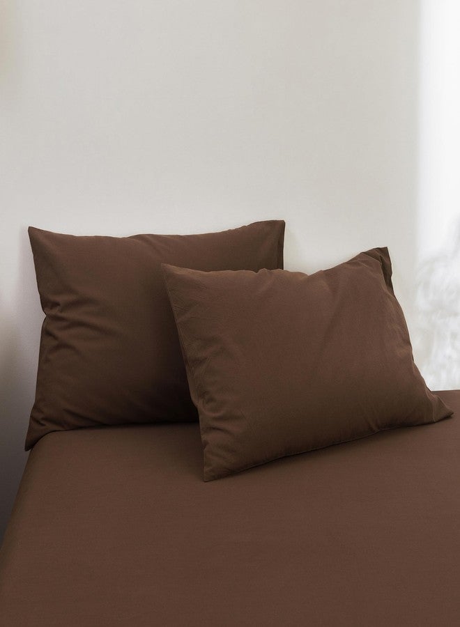 FOSSA 100% Washed Cotton Pillowcases Set of 2 Linen Feel Super Soft Breathable Cozy Pillow Covers with Envelope Closure Solid Cocoa Brown Standard - Image 2