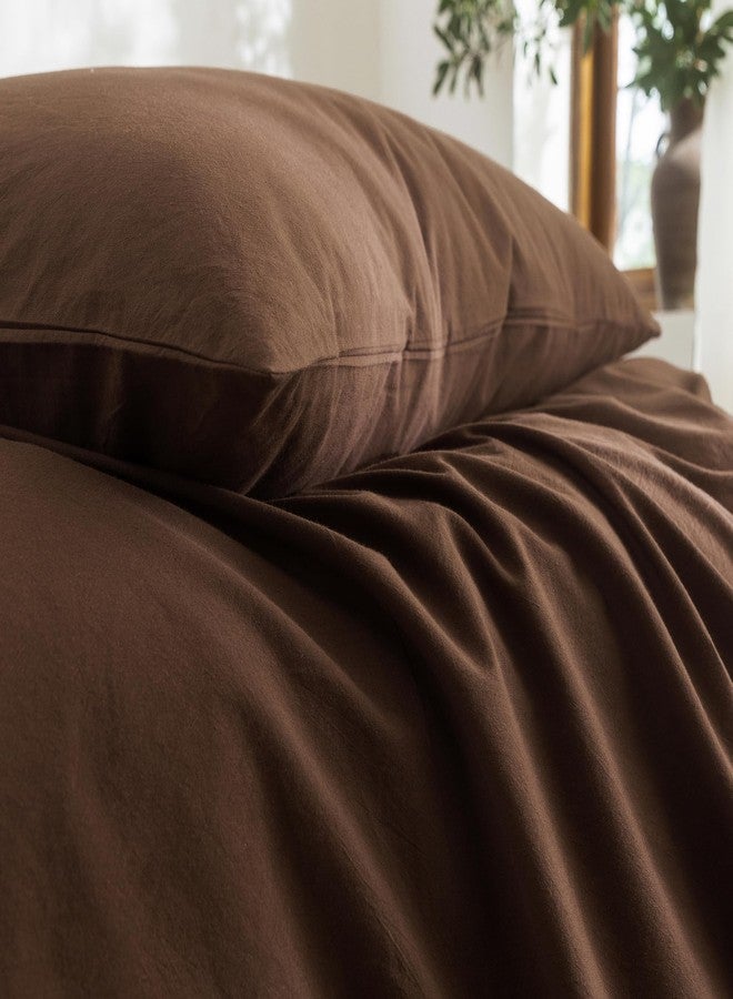 FOSSA 100% Washed Cotton Pillowcases Set of 2 Linen Feel Super Soft Breathable Cozy Pillow Covers with Envelope Closure Solid Cocoa Brown Standard - Image 4