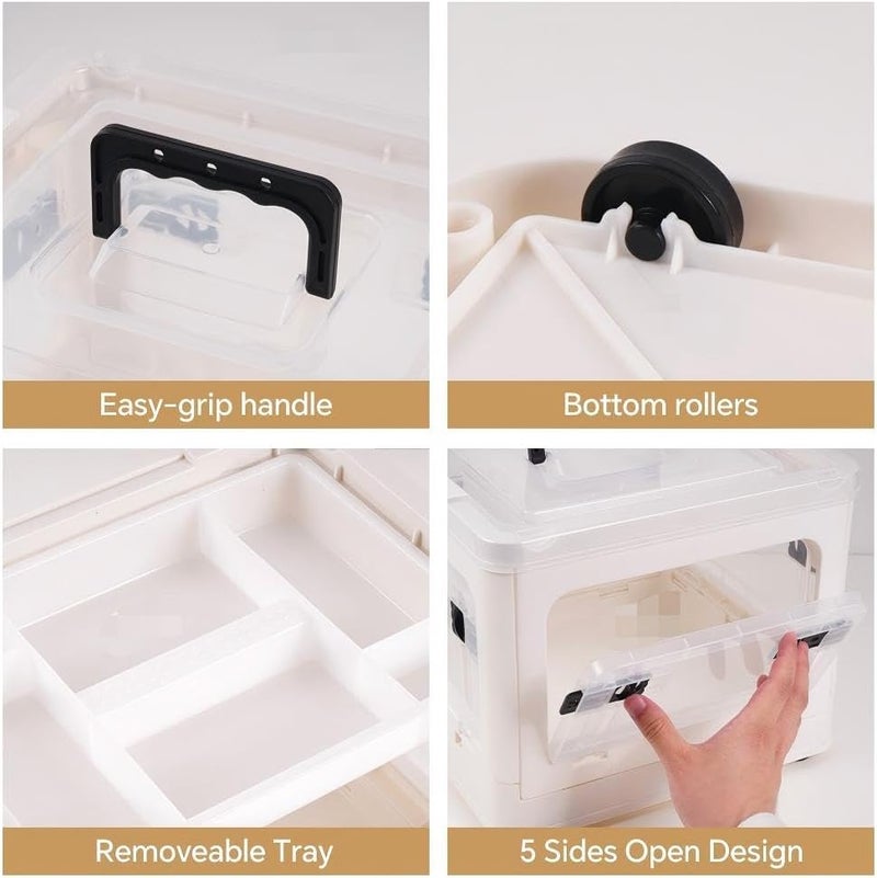 HEY FOLY 22qt Medicine Organizer Storage Box with 4-Side Opening Doors, 2 Tier Foldable Medication Organizer Empty, White Medicine Container Case Stackable First Aid Box for Home Medical Supply Storage - Image 4