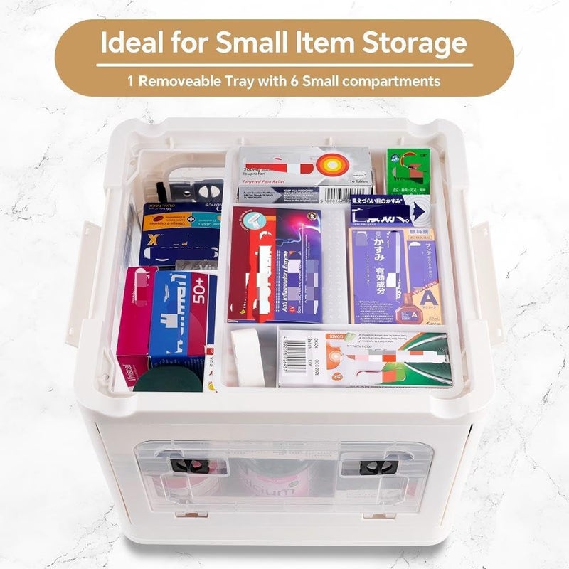HEY FOLY 22qt Medicine Organizer Storage Box with 4-Side Opening Doors, 2 Tier Foldable Medication Organizer Empty, White Medicine Container Case Stackable First Aid Box for Home Medical Supply Storage - Image 5