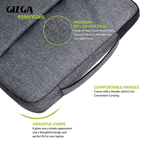 Gizga Essentials 14.1 Inch Laptop Sleeve Case Cover Bag with Extra Pouch, Front Pocket & Handle| Slim & Water-Resistant Nylon Fabric with Shockproof Foam Padding, Soft Lining & Premium Zipper (Grey) - Image 5