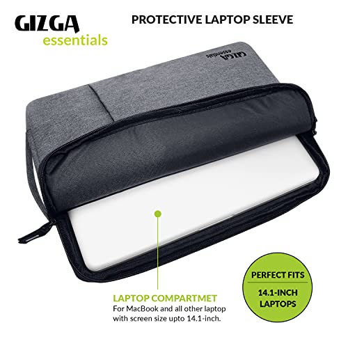 Gizga Essentials 14.1 Inch Laptop Sleeve Case Cover Bag with Extra Pouch, Front Pocket & Handle| Slim & Water-Resistant Nylon Fabric with Shockproof Foam Padding, Soft Lining & Premium Zipper (Grey) - Image 2