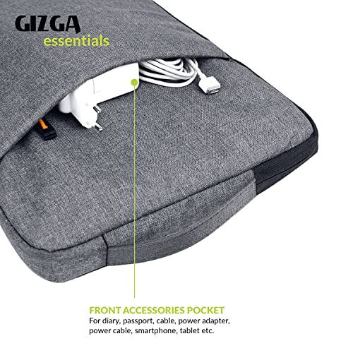 Gizga Essentials 14.1 Inch Laptop Sleeve Case Cover Bag with Extra Pouch, Front Pocket & Handle| Slim & Water-Resistant Nylon Fabric with Shockproof Foam Padding, Soft Lining & Premium Zipper (Grey) - Image 3