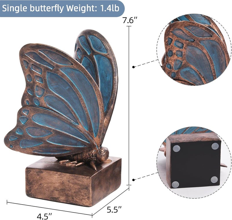 Kakizzy Vintage Blue Butterfly Bookends,Resin Book Ends for Shelves,Heavy Duty Decorative Bookends,Creative Book Stopper Holder Decor for Desk Home Office,Shelf Decoration,Gifts for Mother's Day - Image 3