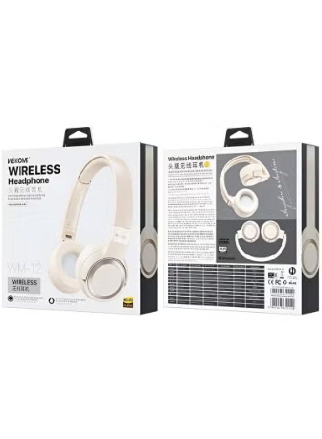 ويكومي WM-12 Wireless/Wired On-Ear Headphones – Bluetooth Stereo Headset with Built-in Mic, Deep Bass Audio & 4H Playtime | Foldable Lightweight Comfortable Design for Music & Calls – White - Image 1