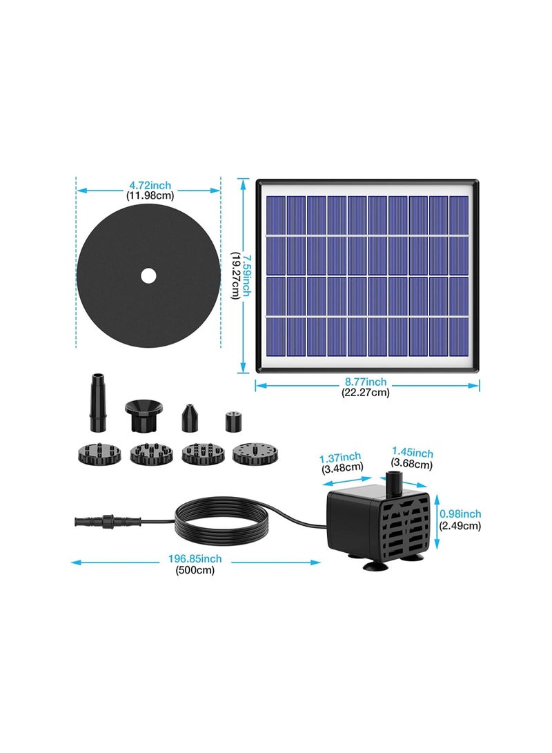 Solar Fountain Pump with Panel, 6.5W Solar Water Pump Floating Fountain Built-in 1500mAh Battery, with 6 Nozzles, for Bird Bath, Fish Tank, Pond Garden Patio Decoration Solar Aerator Pump - Image 4