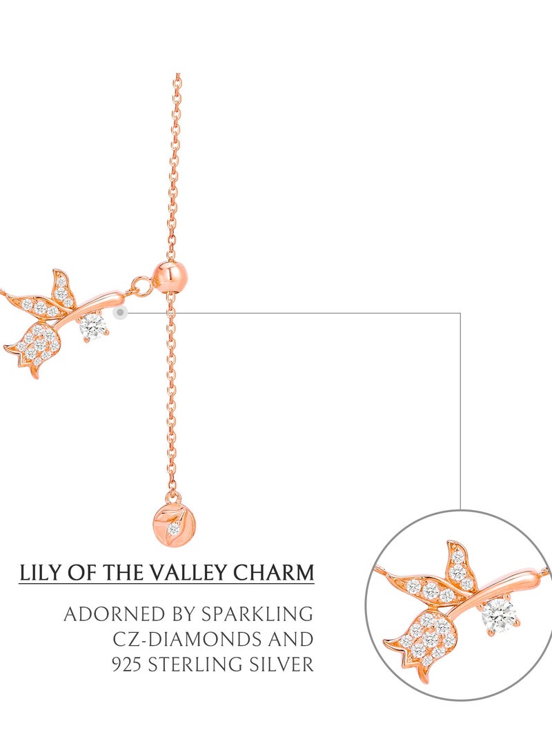 AWNL Women's Silver Necklace with CZ Diamonds, Rose Gold Plating Lily of the Valley Pendant Gift for Wife Girlfriend - Image 4