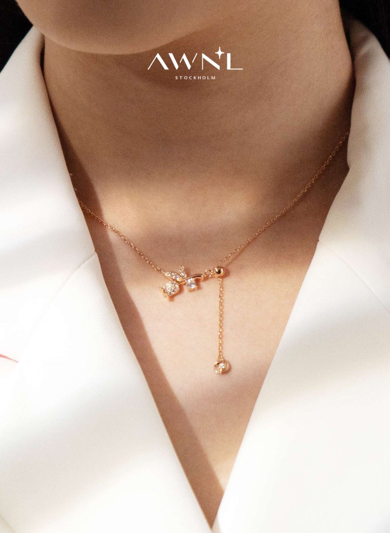 AWNL Women's Silver Necklace with CZ Diamonds, Rose Gold Plating Lily of the Valley Pendant Gift for Wife Girlfriend - Image 1