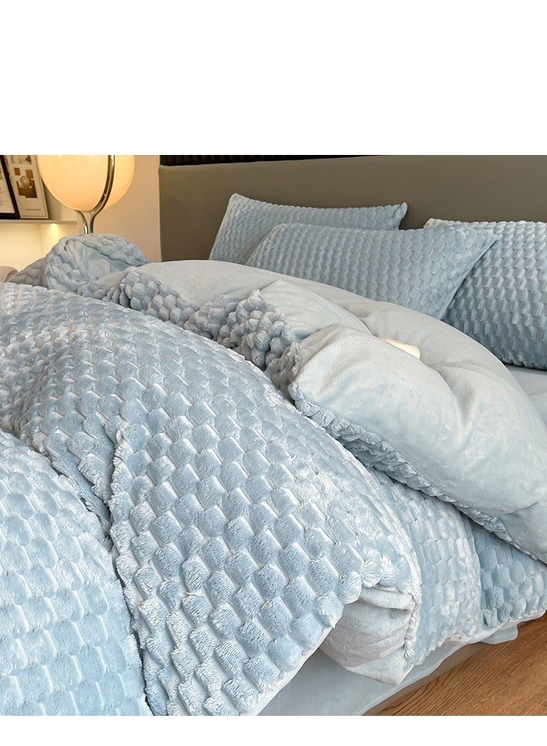 Fitted Sheet Style — ﻿ Carved Velvet Cloth Embroidered Wide Edge Milk Velvet Four Piece Bedding Set - Image 1
