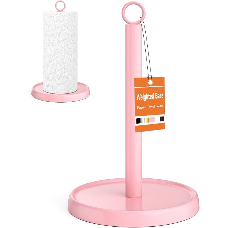 PAROTO Pink Paper Towel Holder Countertop Pink Kitchen Accessories Decor Stainless Steel Paper Towel Stand Holder for Bathroom Farmhouse Essentials with Weighted Base - Image 2