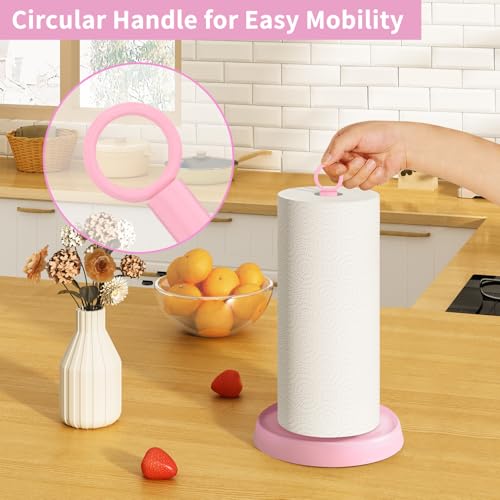 PAROTO Pink Paper Towel Holder Countertop Pink Kitchen Accessories Decor Stainless Steel Paper Towel Stand Holder for Bathroom Farmhouse Essentials with Weighted Base - Image 3