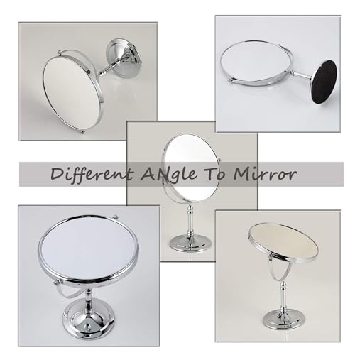 Siby Makeup Mirror For Women | 360 Rotating Double Sided Tabletop Cosmetic Mirror With 1X & 5X Magnification | Bathroom Shaving Mirror With Stand - Glass, Oval - Image 3