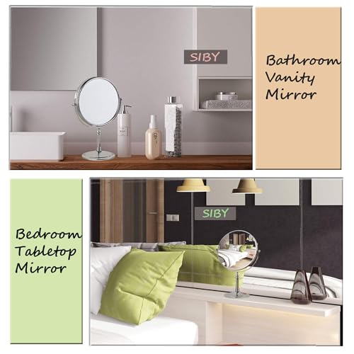 Siby Makeup Mirror For Women | 360 Rotating Double Sided Tabletop Cosmetic Mirror With 1X & 5X Magnification | Bathroom Shaving Mirror With Stand - Glass, Oval - Image 4