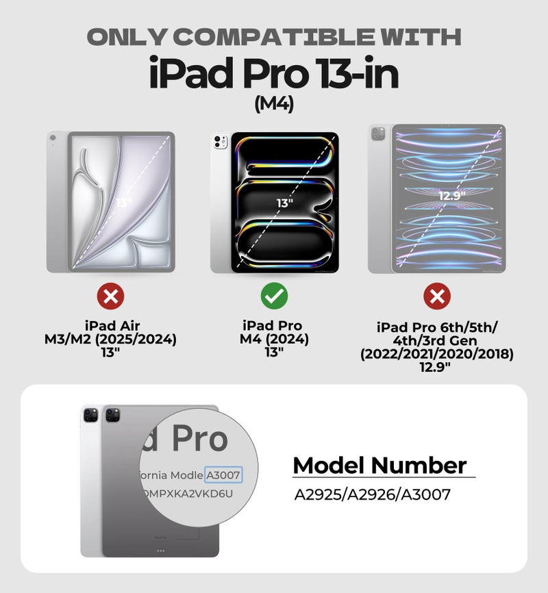 Dexnor for iPad Pro 13 inch Case M4 2024, Rugged Protective Case with 360Â° Rotating Hand Strap & Large Steady Stand & Screen Protector & Pencil Holder Shockproof Full-Body Bumper Cover,Black - Image 2