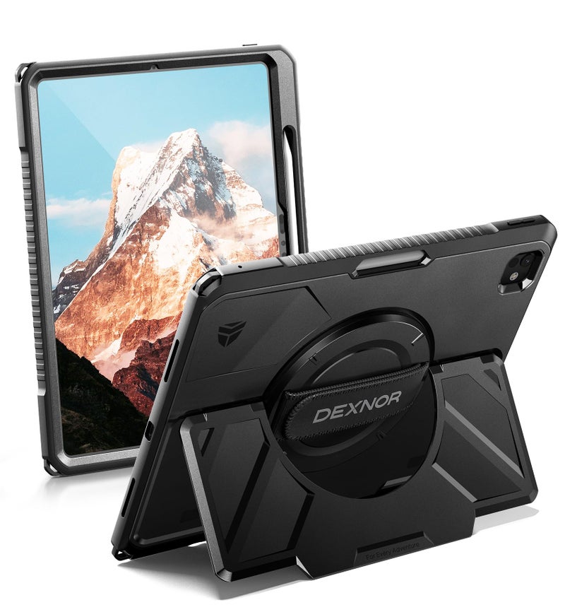 Dexnor for iPad Pro 13 inch Case M4 2024, Rugged Protective Case with 360Â° Rotating Hand Strap & Large Steady Stand & Screen Protector & Pencil Holder Shockproof Full-Body Bumper Cover,Black - Image 1