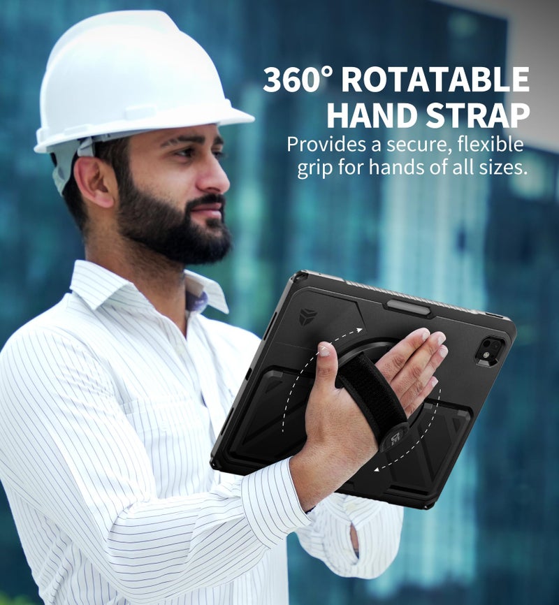 Dexnor for iPad Pro 13 inch Case M4 2024, Rugged Protective Case with 360Â° Rotating Hand Strap & Large Steady Stand & Screen Protector & Pencil Holder Shockproof Full-Body Bumper Cover,Black - Image 4