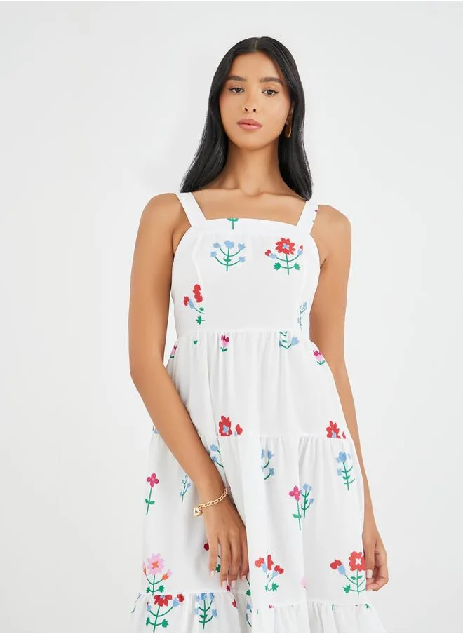 تايك تو Take Two Floral Print Strappy A-Line Tiered Maxi Dress
