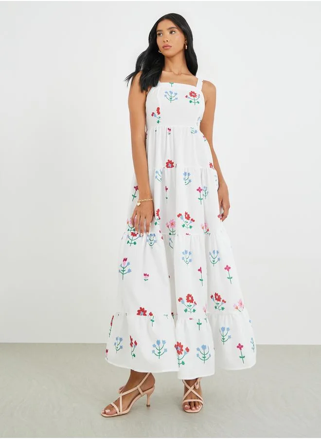 تايك تو Take Two Floral Print Strappy A-Line Tiered Maxi Dress