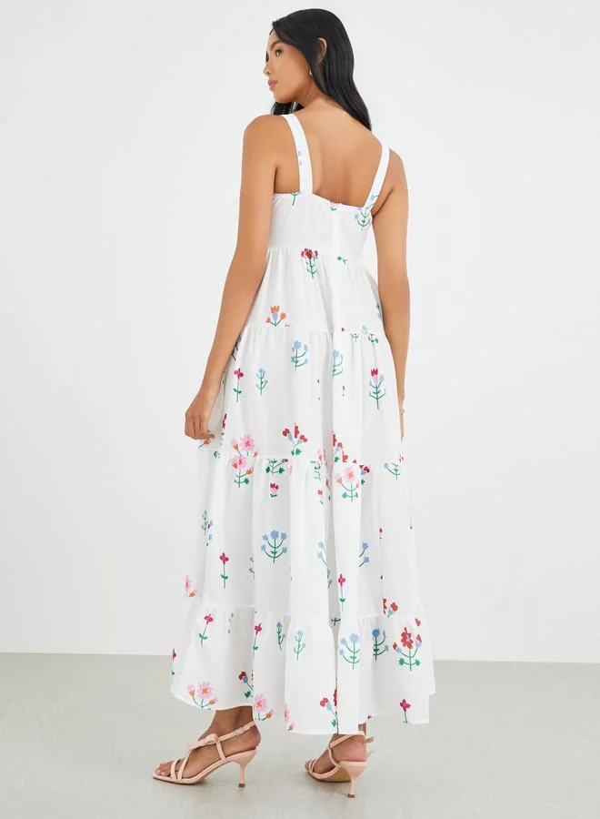 Take Two Take Two Floral Print Strappy A-Line Tiered Maxi Dress