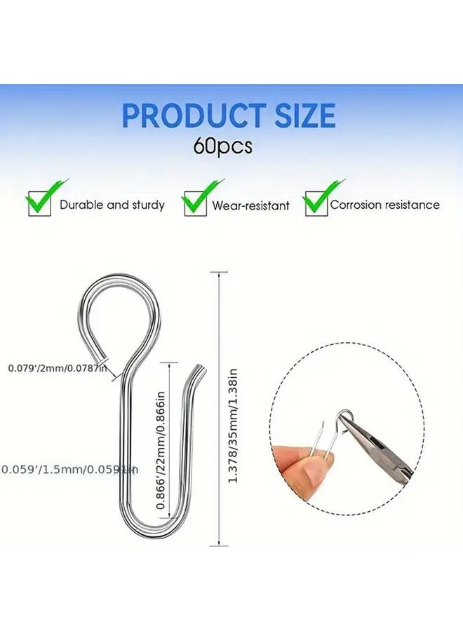 60 Hook Curtain Accessories Set Metal S Hooks For Hanging Curtains - Image 3