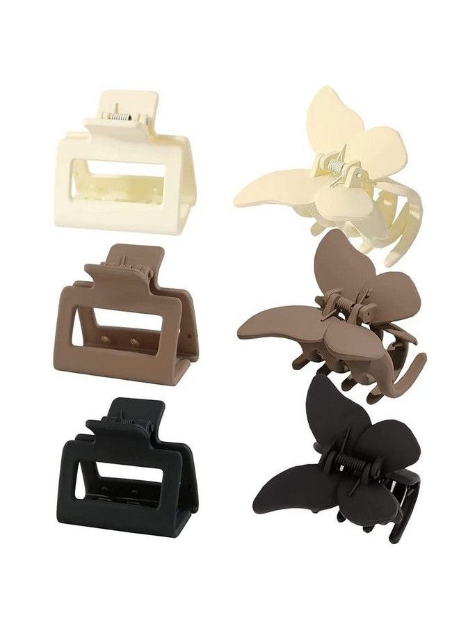 Fameza Butterfly And Rectangular Hair Claw Clips Set Medium Matte Jaw Clip For Thick Thin Hair Cute Hair Accessories For Women And Girls Pack Of 6  - Image 2