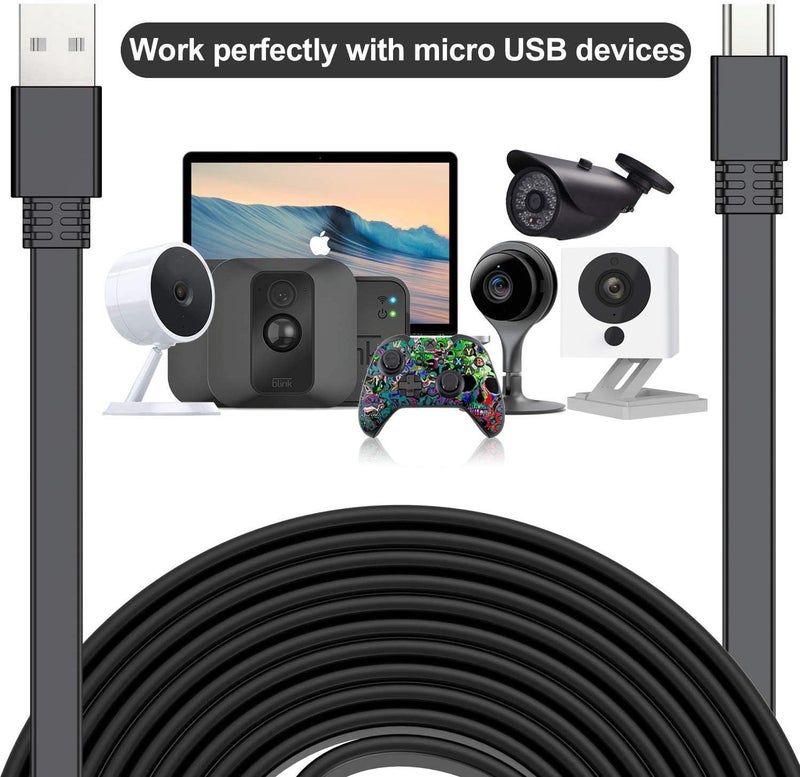 Itramax Micro USB Power Cable 10 FT 2 Pack,Flat Micro USB Charging Power Cord,Charger for Wyze Cam V3 V4,Yi Cam,Nest Cam,Blink Mini XT XT2 Outdoor 3rd Gen Camera,Arlo Q,Zmodo,9 11 - Image 4