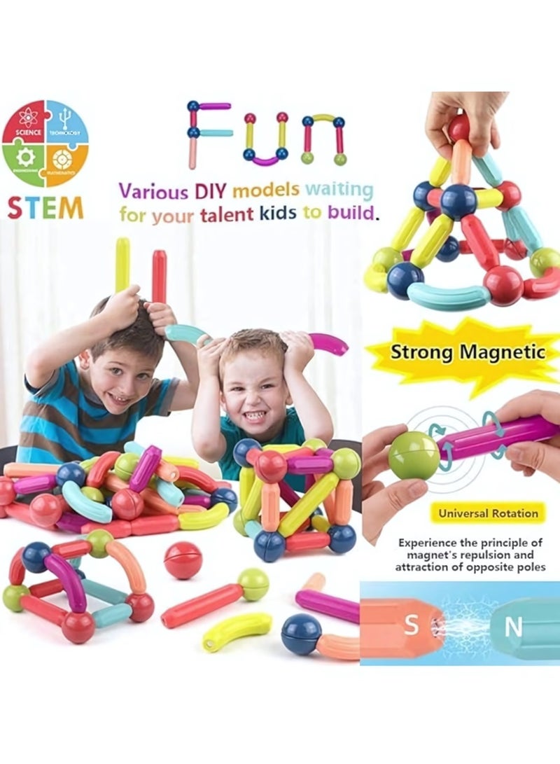 Beauenty 64 PCS Magnetic Building Toys for Kids, Magnet Blocks Sticks  Ball Creativity Game, Featuring Safe, Extra-Strong, Development Kit for Preschool, Ideal Gift Set for Boys  Girls 3+ years - Image 2