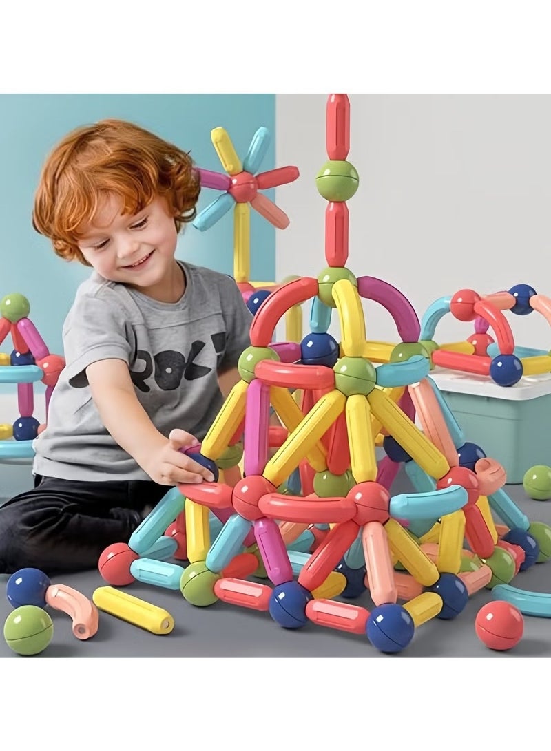Beauenty 64 PCS Magnetic Building Toys for Kids, Magnet Blocks Sticks  Ball Creativity Game, Featuring Safe, Extra-Strong, Development Kit for Preschool, Ideal Gift Set for Boys  Girls 3+ years - Image 1