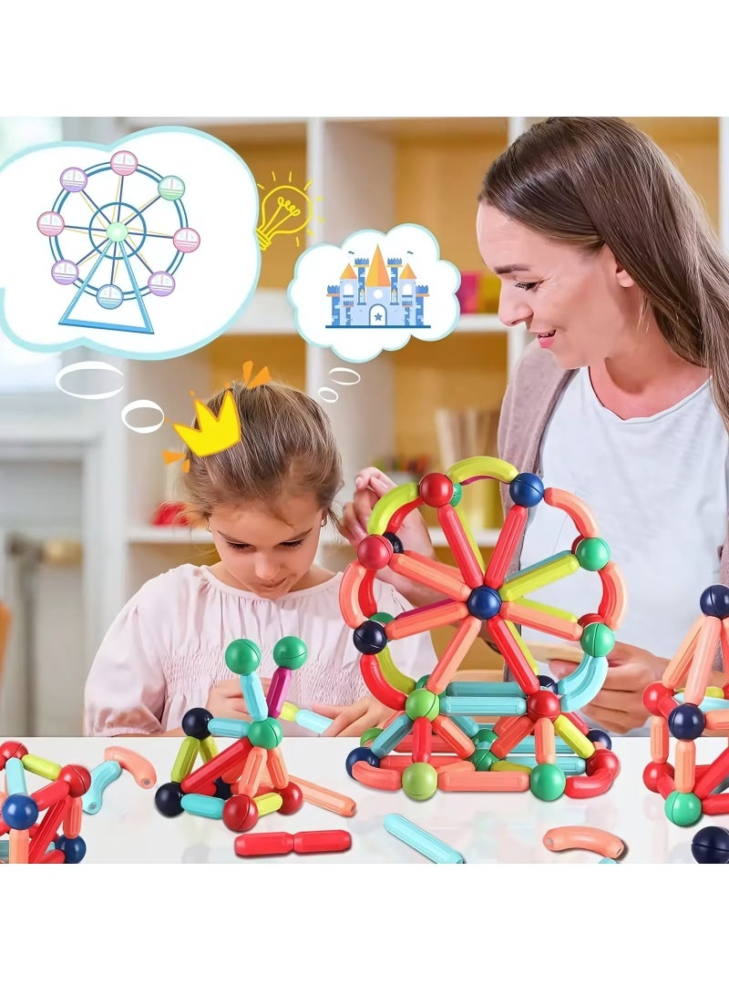Beauenty 64 PCS Magnetic Building Toys for Kids, Magnet Blocks Sticks  Ball Creativity Game, Featuring Safe, Extra-Strong, Development Kit for Preschool, Ideal Gift Set for Boys  Girls 3+ years - Image 4