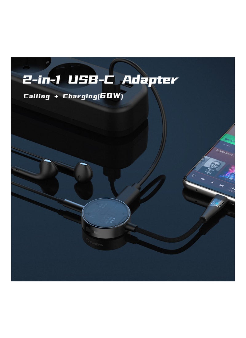 SYOSI - USB C to 3.5mm Headphone and Charger Adapter, 2-in-1 Hub USB Type C to TRRS 3.5mm AUX/Mic and PD 3.0 60W Fast Charging Splitter, Top Series Visualized Hi-Res DAC Chip Docking Station(Black)(1Pack) - Image 1