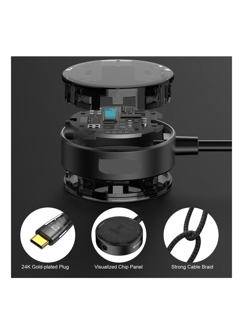SYOSI - USB C to 3.5mm Headphone and Charger Adapter, 2-in-1 Hub USB Type C to TRRS 3.5mm AUX/Mic and PD 3.0 60W Fast Charging Splitter, Top Series Visualized Hi-Res DAC Chip Docking Station(Black)(1Pack) - Image 1