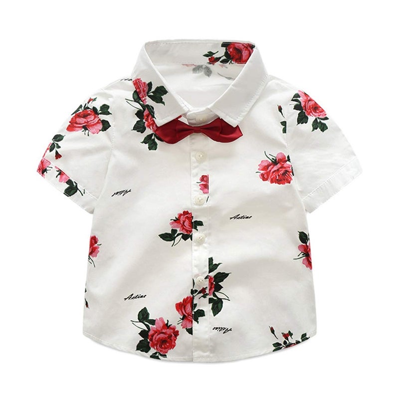 CIYCUIT Toddler Baby Boys Rose Floral Shorts Set Short Sleeve Button Down Shirt + Shorts Pants 2 Pieces Infant Summer Clothes Outfits Red 1-2 Years - Image 3