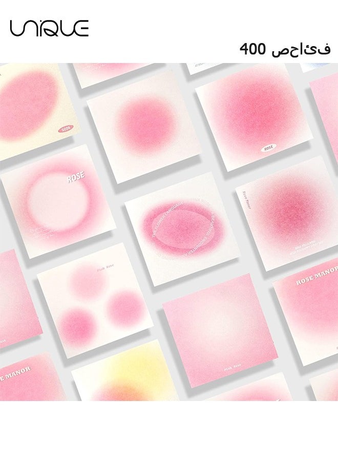 Unique - 400 Sheets Non-Sticky Notes Blank Memo, Macaron Gradient Ramp Note, 10 Different Unique Designs ,Cube Not Sticky Origami Paper for Study Office Supplies No Stickiness Gift Sticker (Pink) - Image 1